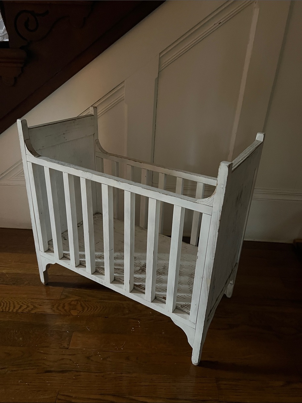 White Vintage Wooden Large Doll Cradle